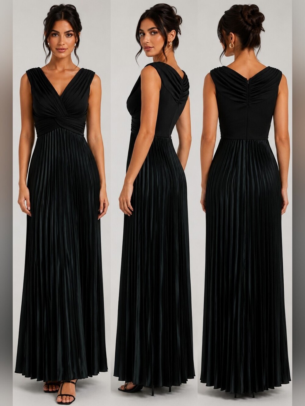 Betsy And Adam Black And Green Maxi Pleated Dress